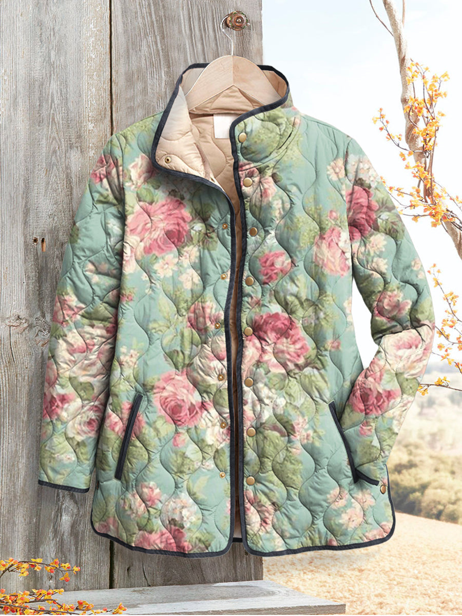 Veste Matelassée pour Femmes avec Motif Floral Rétro