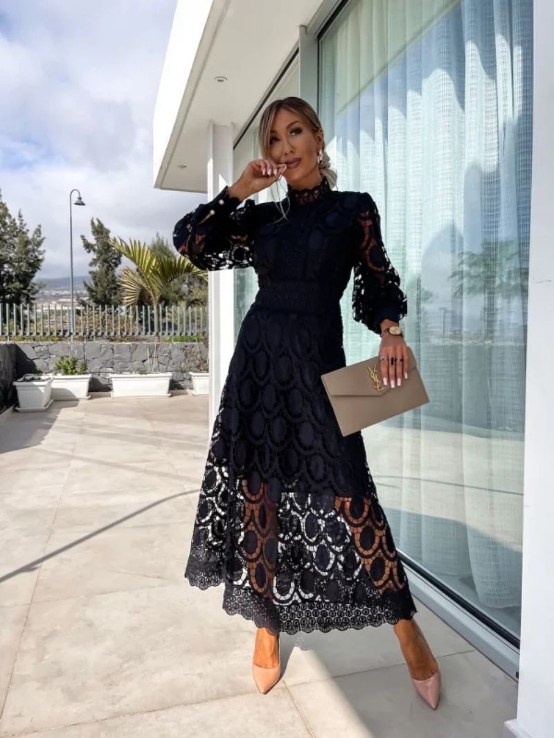 Robe Celeste pour Femme – Robe en Dentelle à Manches Longues, Pour des Soirées Élégantes