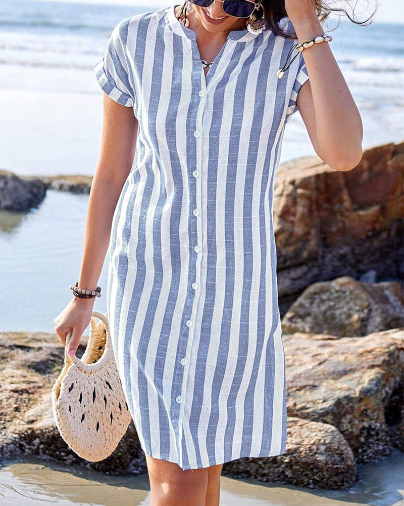 Laluna® Élégante Robe Chemise Rayée