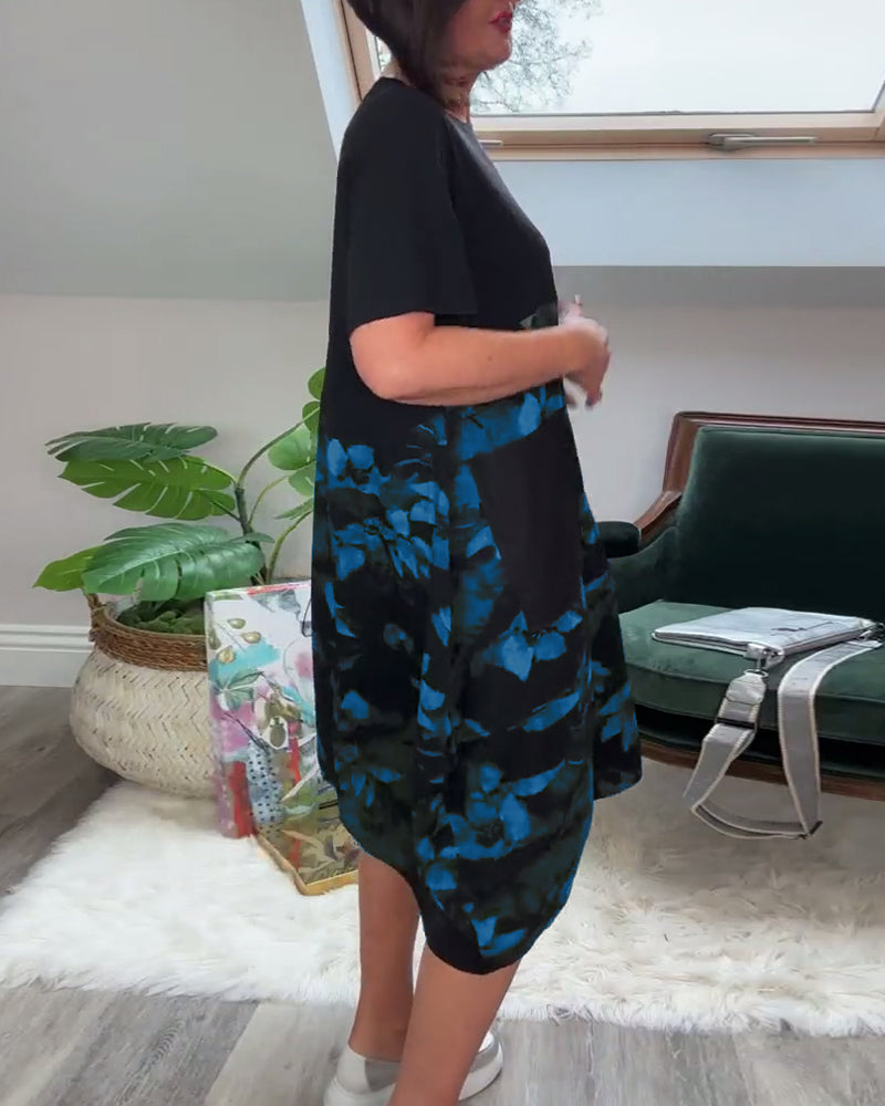 Robe Patchwork Florale à Col Rond