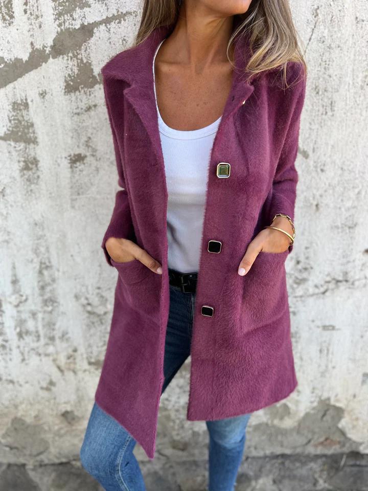 MARCE | Manteau décontracté, à bouton unique, en tissu épais avec revers