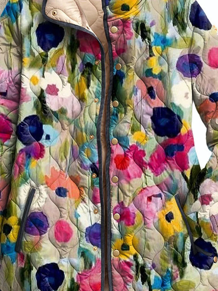 Veste florale vintage charmante pour femmes, veste matelassée décontractée
