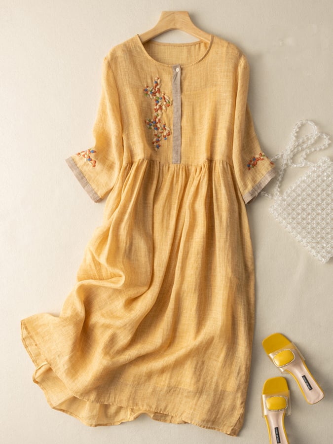 Robe Femme Zara – Coton & Lin avec Broderies