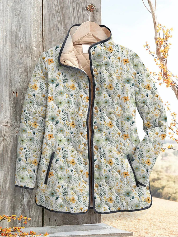 Beau motif floral sur une veste matelassée décontractée pour femmes