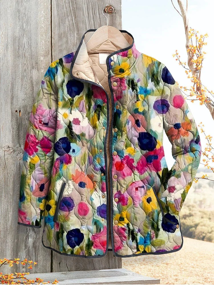 Veste florale vintage charmante pour femmes, veste matelassée décontractée