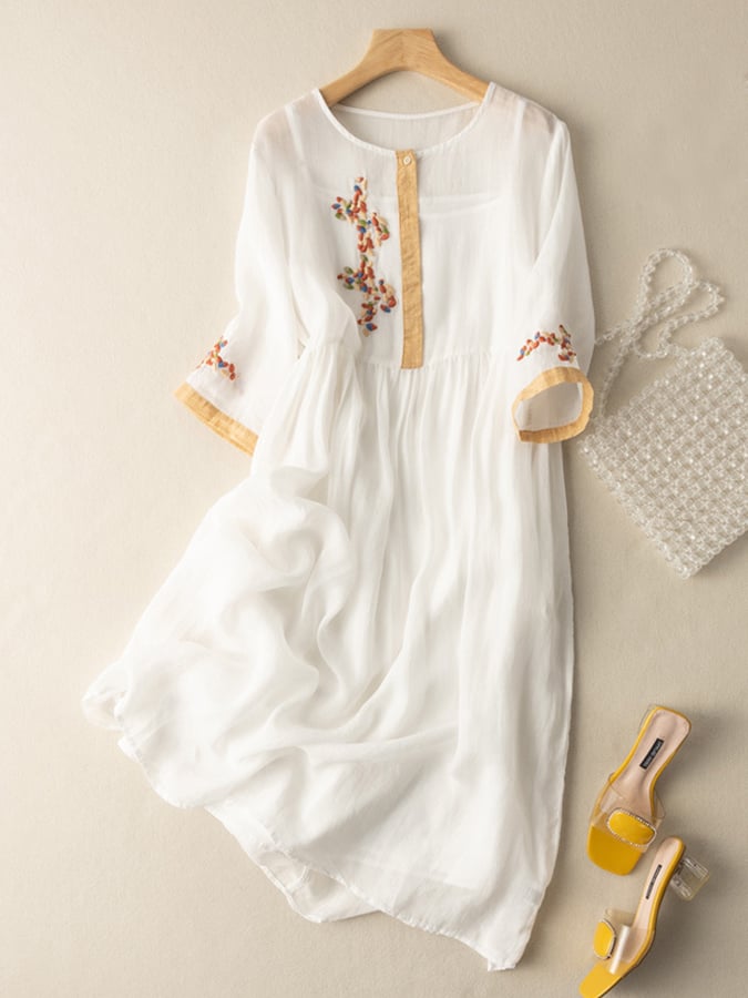 Robe Femme Zara – Coton & Lin avec Broderies