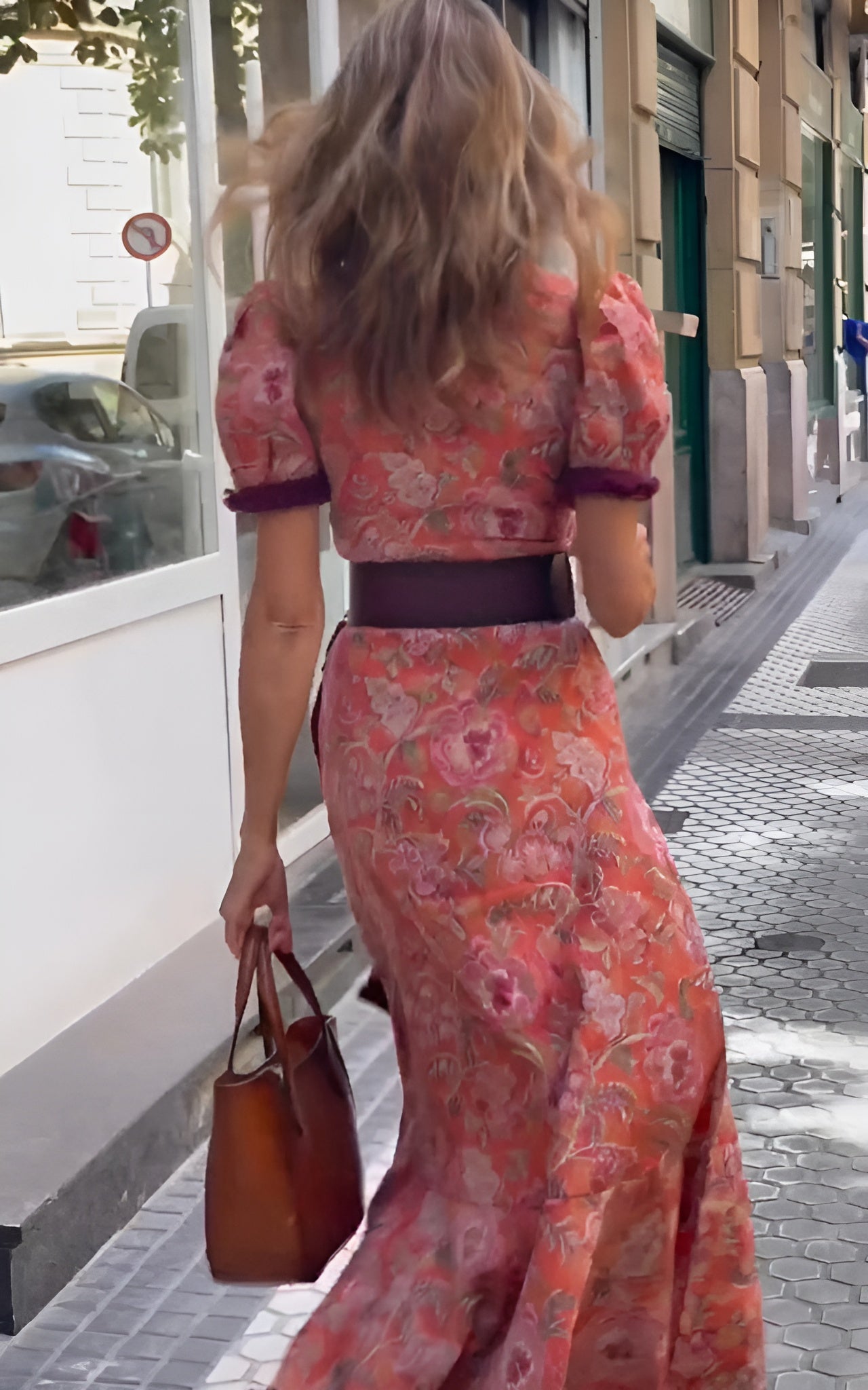 Robe Maxi Élégante Rose à Manches Courtes