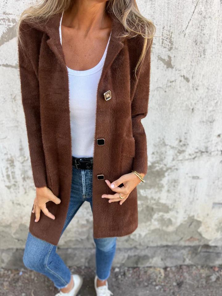 MARCE | Manteau décontracté, à bouton unique, en tissu épais avec revers