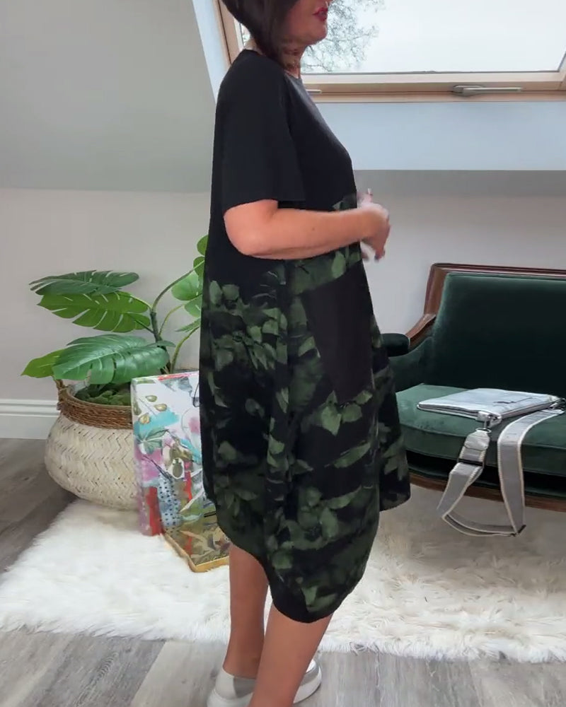 Robe Patchwork Florale à Col Rond