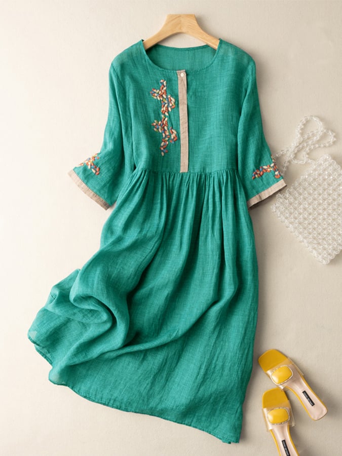 Robe Femme Zara – Coton & Lin avec Broderies