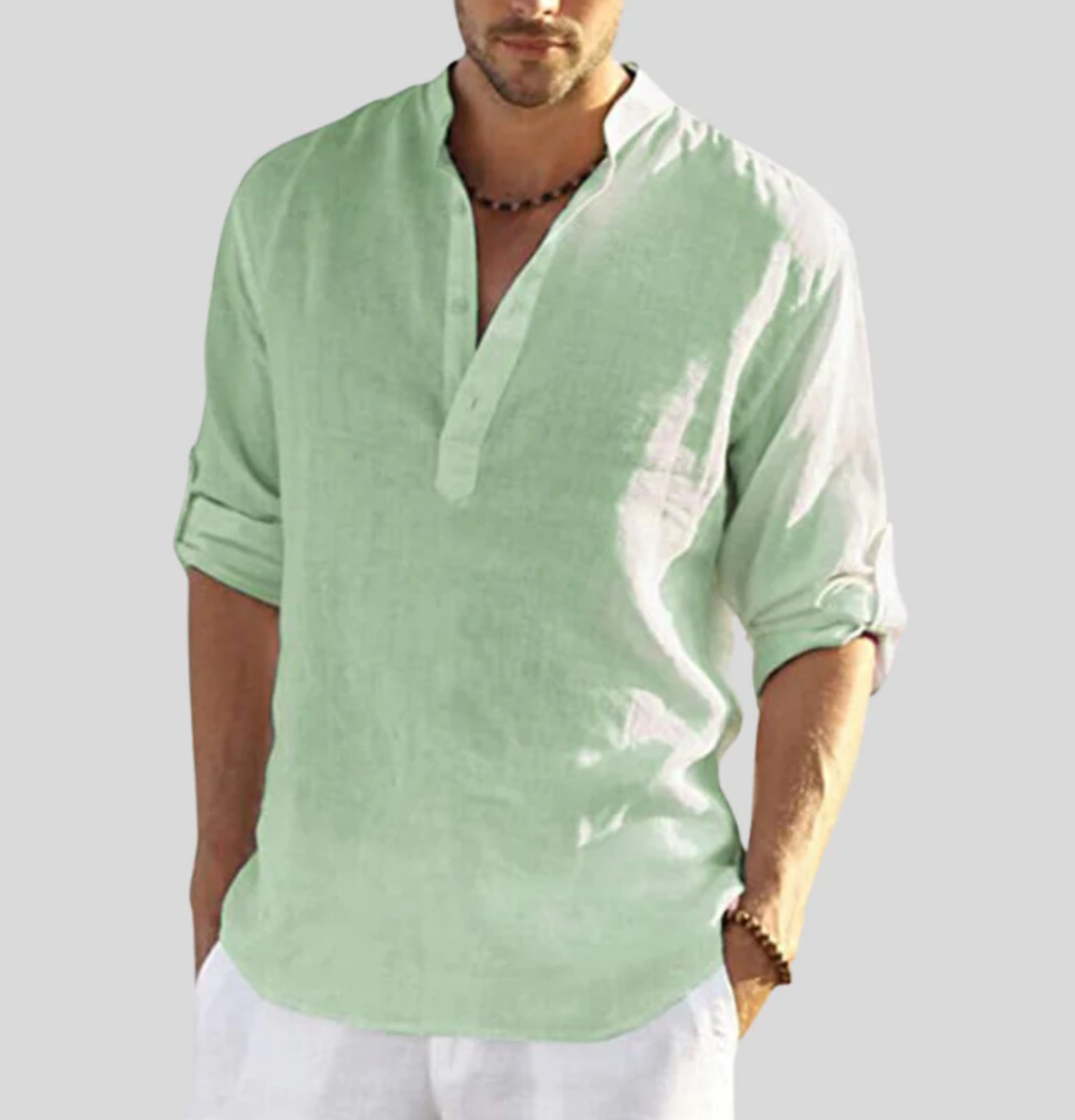 Chemise en Lin pour Homme Ansel – Chemise d'Été Respirante, Col à Boutons Courts et Manches Repliables