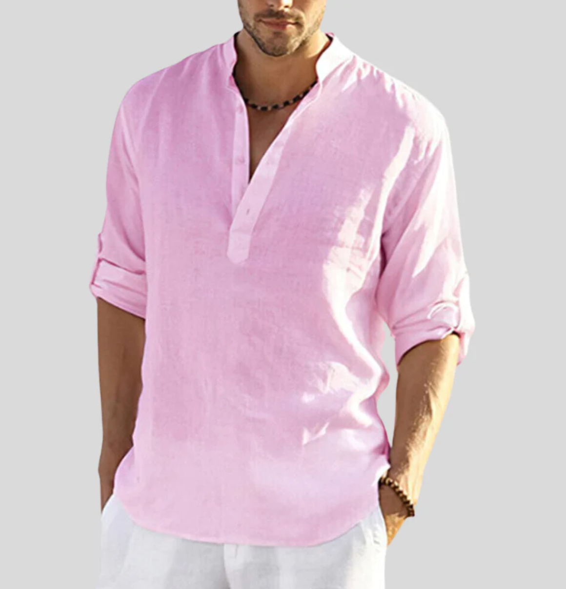 Chemise en Lin pour Homme Ansel – Chemise d'Été Respirante, Col à Boutons Courts et Manches Repliables