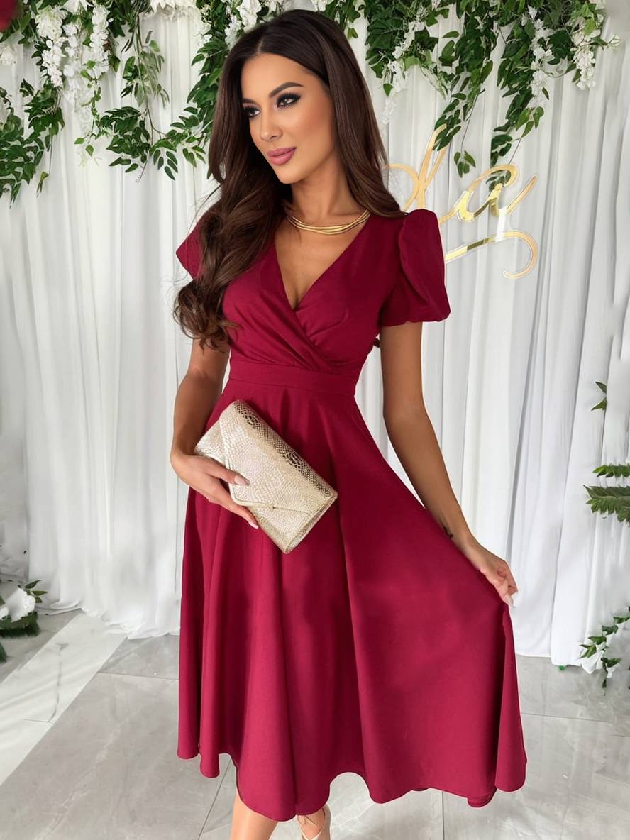 Robe Femme Julie – Décolleté en V, Manches Courtes à Volants et Coupe Légère Élégante pour Demoiselle d'Honneur