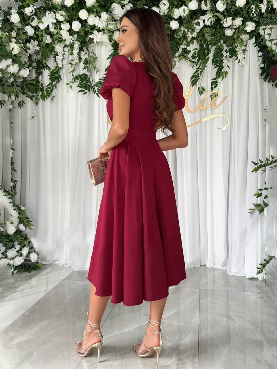 Robe Femme Julie – Décolleté en V, Manches Courtes à Volants et Coupe Légère Élégante pour Demoiselle d'Honneur