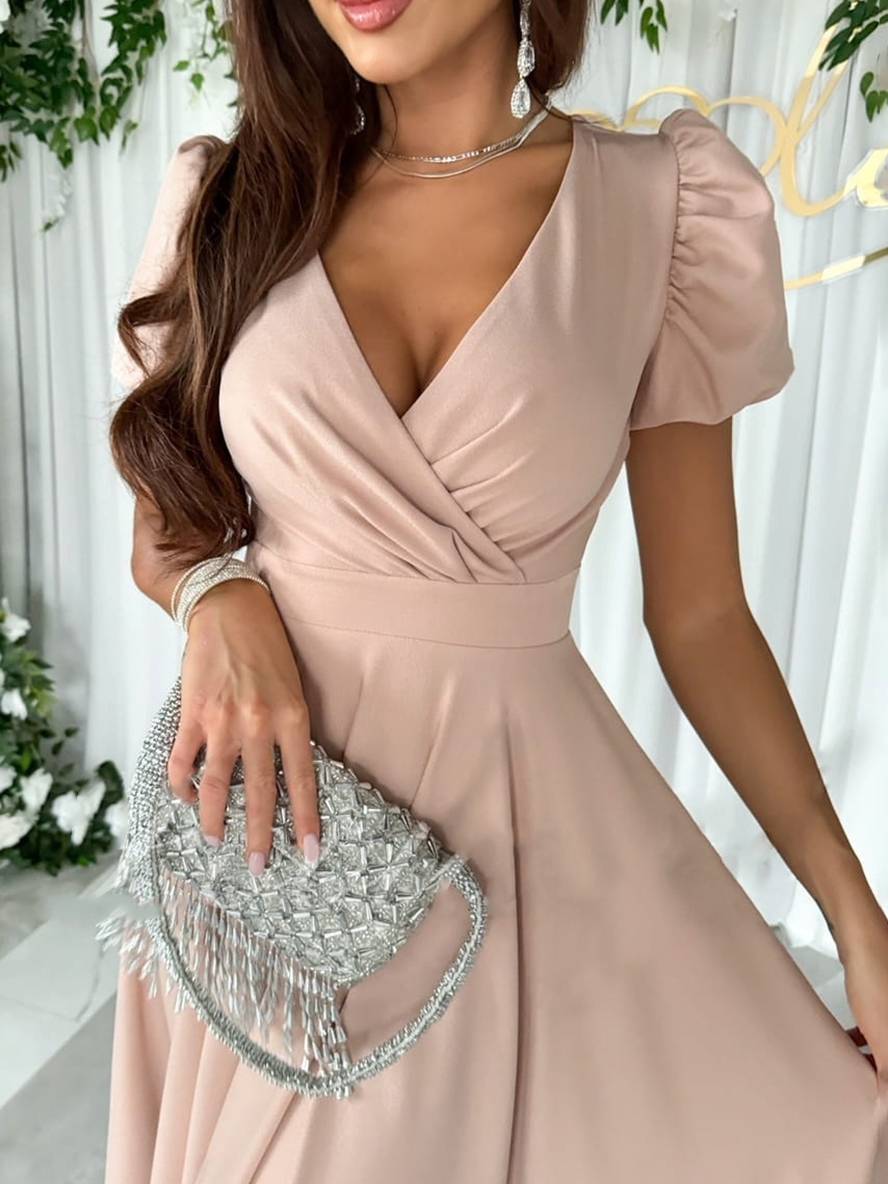 Robe Femme Julie – Décolleté en V, Manches Courtes à Volants et Coupe Légère Élégante pour Demoiselle d'Honneur