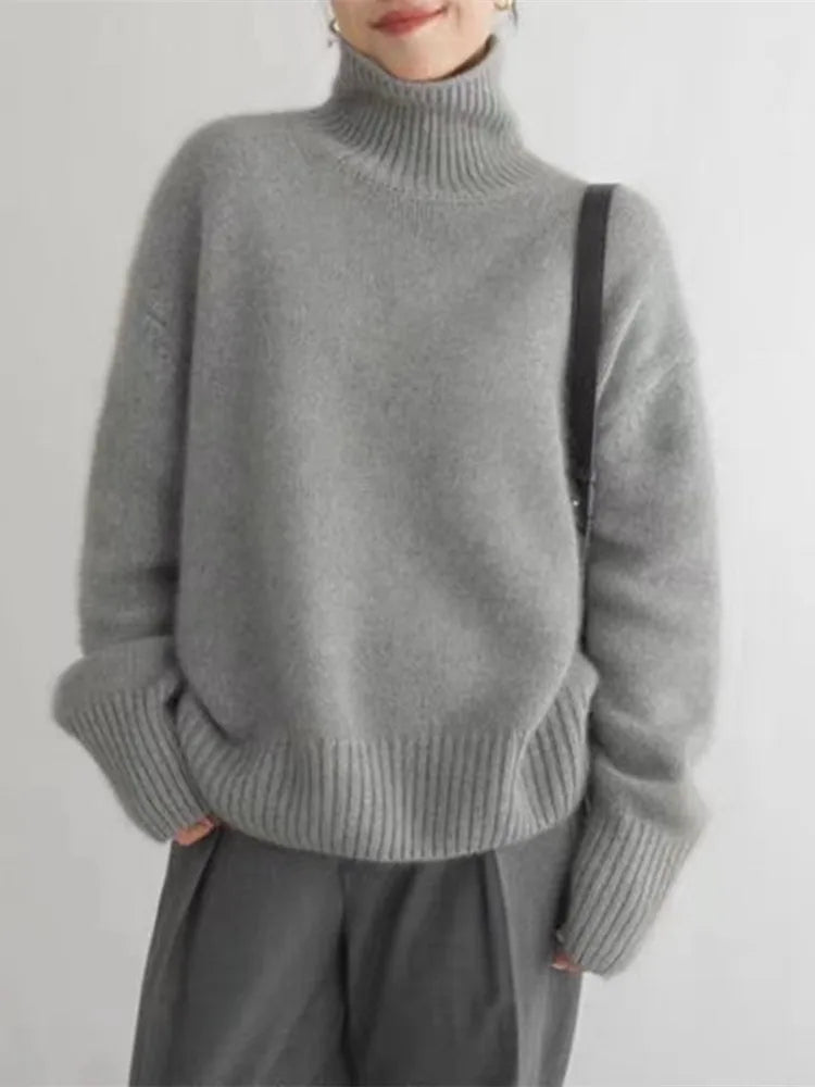 Sydney Pull Femme Col Roulé Oversize en Cachemire – Doux, Chaud & Élégant