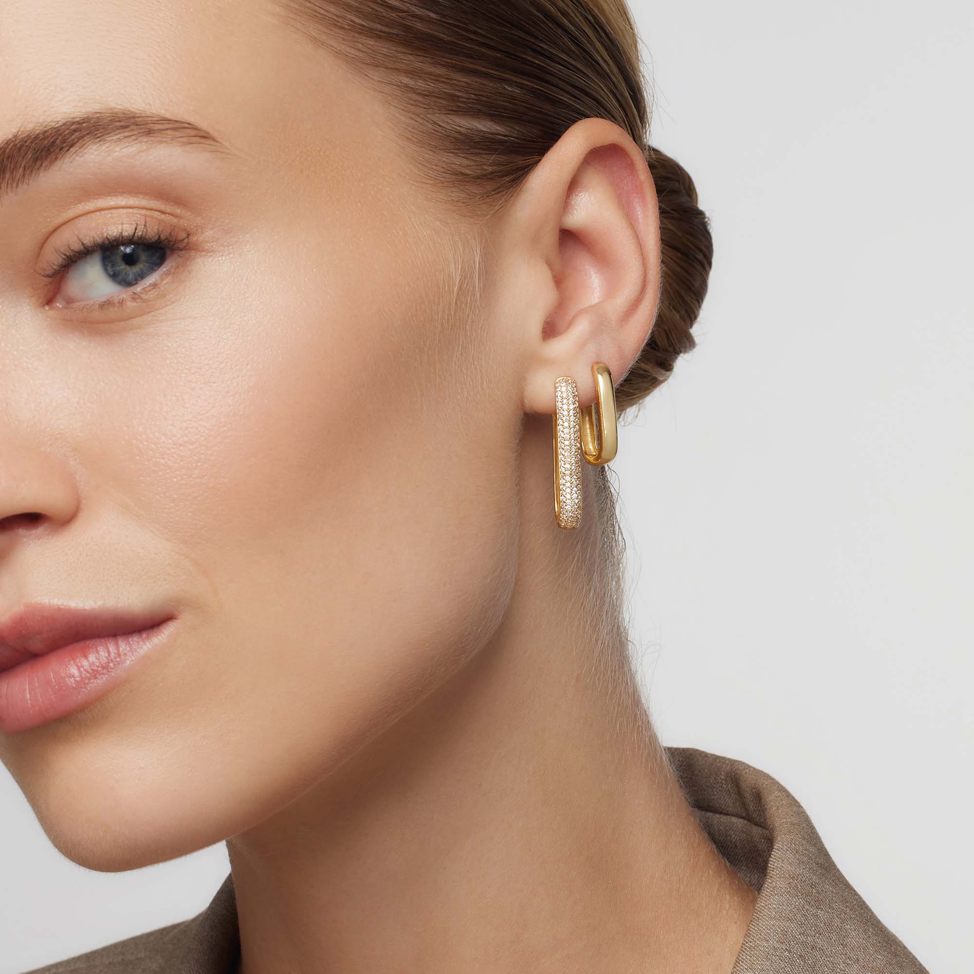 Boucles d'oreilles créoles avec grandes icônes pavé | Or