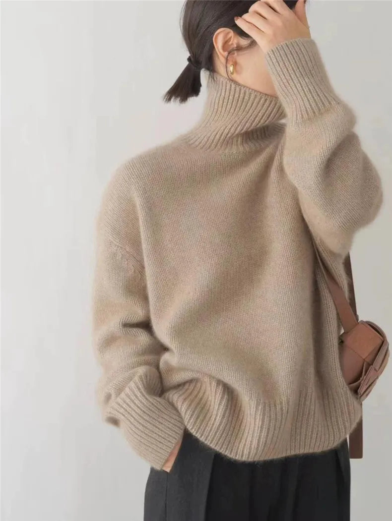 Sydney Pull Femme Col Roulé Oversize en Cachemire – Doux, Chaud & Élégant