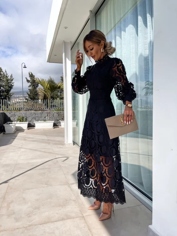 Robe Celeste pour Femme – Robe en Dentelle à Manches Longues, Pour des Soirées Élégantes