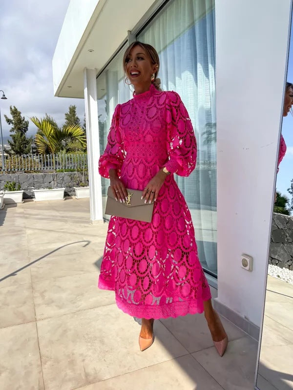 Robe Celeste pour Femme – Robe en Dentelle à Manches Longues, Pour des Soirées Élégantes