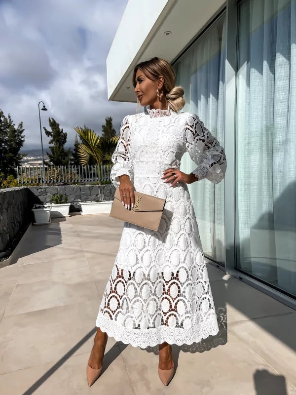 Robe Celeste pour Femme – Robe en Dentelle à Manches Longues, Pour des Soirées Élégantes