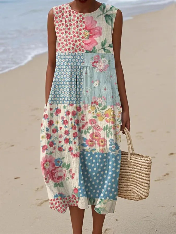 Robe Longue d'Été Adelina à Motif Floral Patchwork