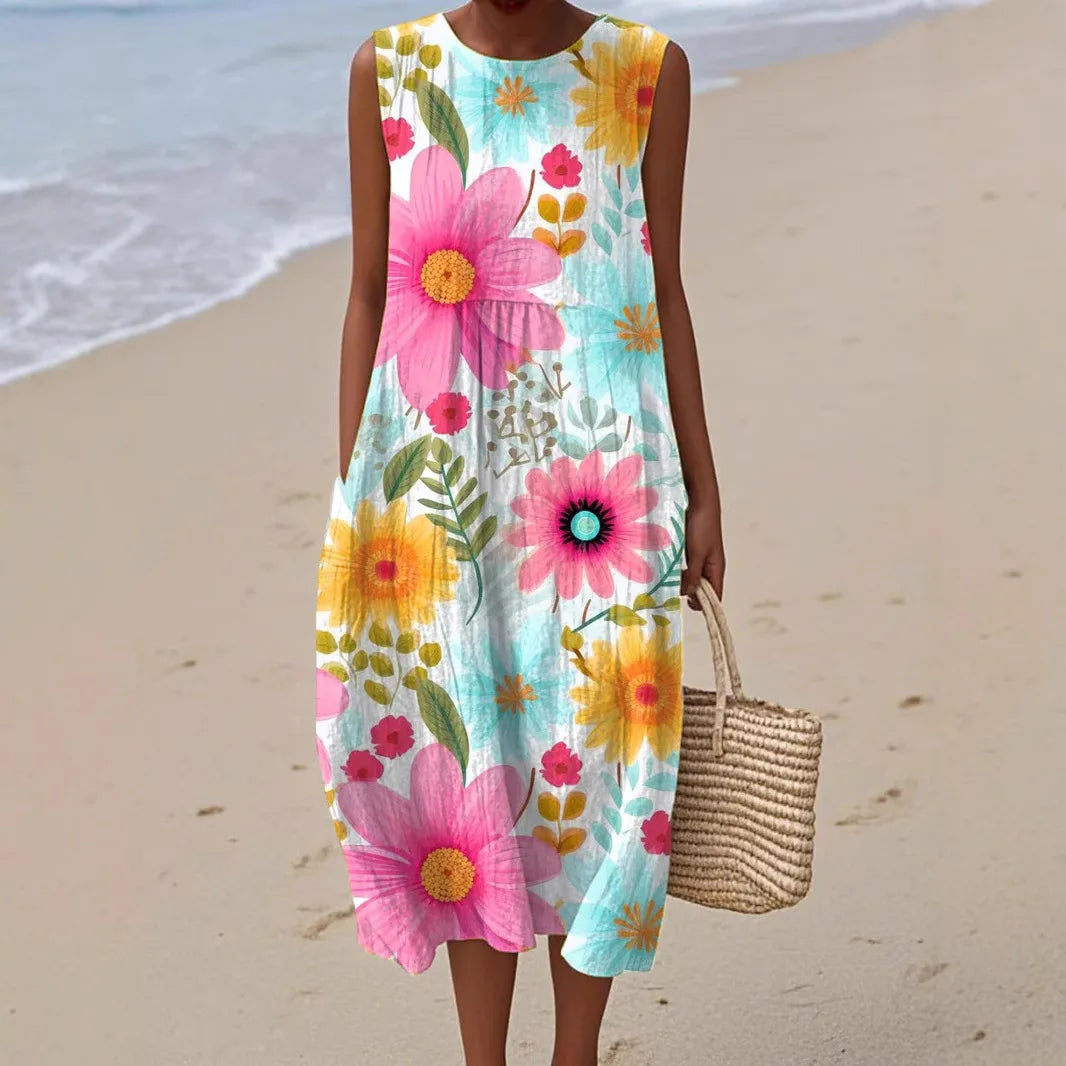 Robe Longue d'Été Adelina à Motif Floral Patchwork