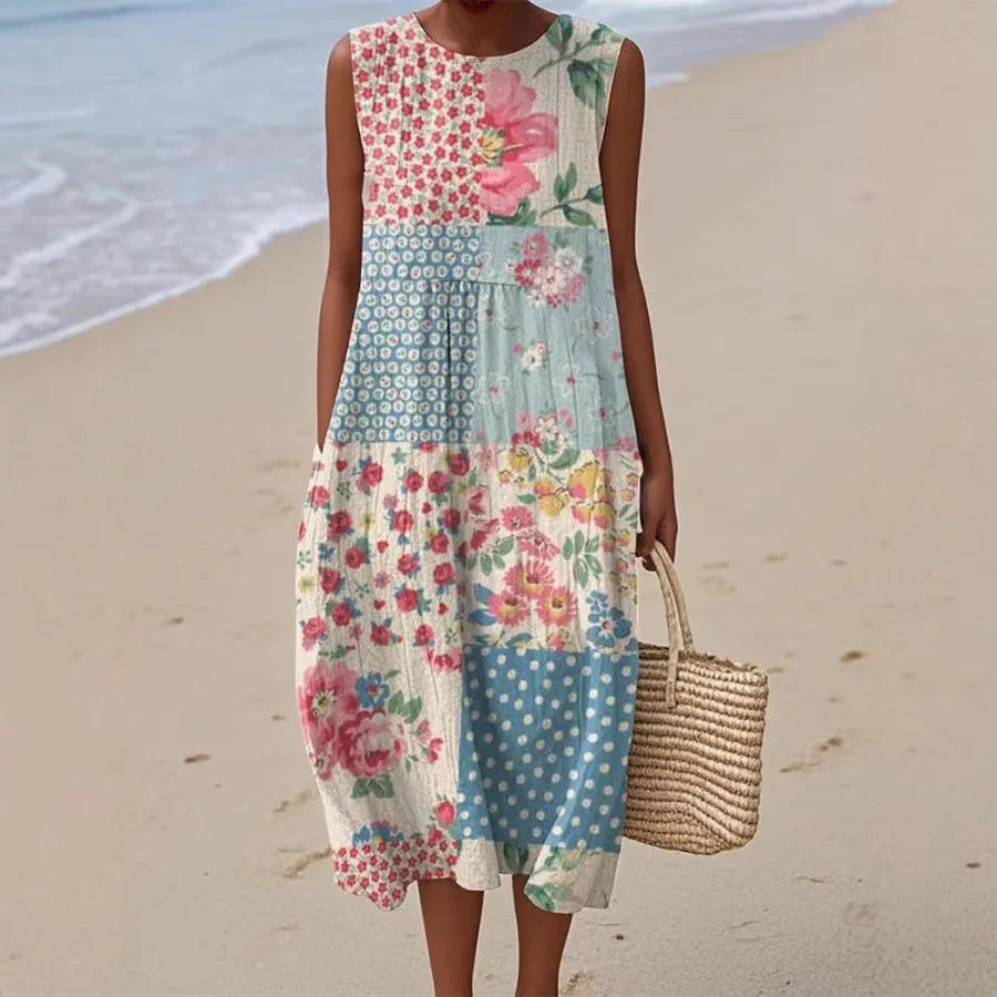 Robe Longue d'Été Adelina à Motif Floral Patchwork