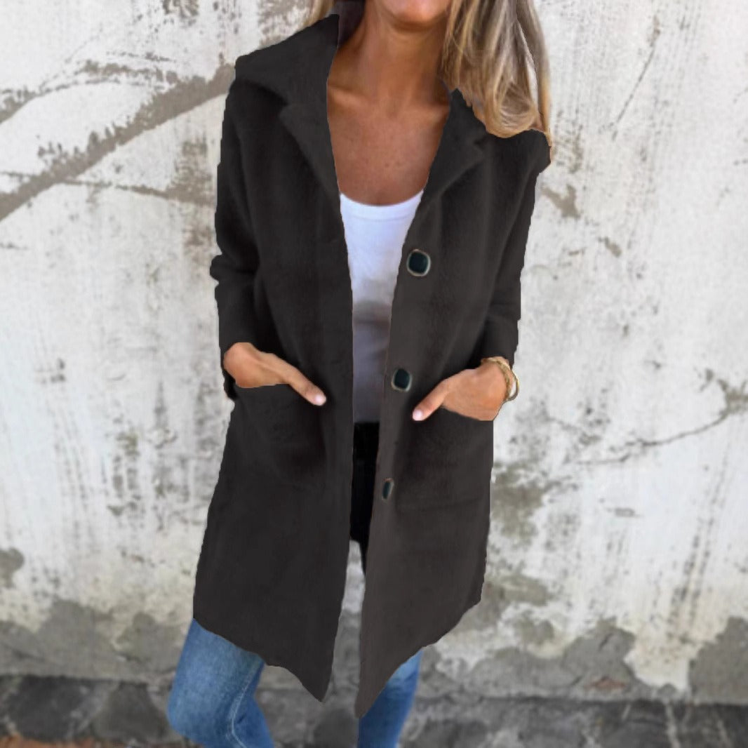 MARCE | Manteau décontracté, à bouton unique, en tissu épais avec revers