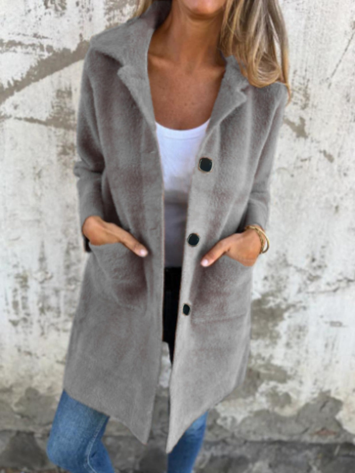 MARCE | Manteau décontracté, à bouton unique, en tissu épais avec revers