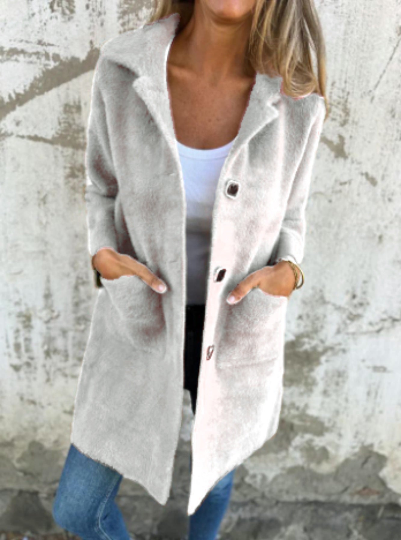 MARCE | Manteau décontracté, à bouton unique, en tissu épais avec revers