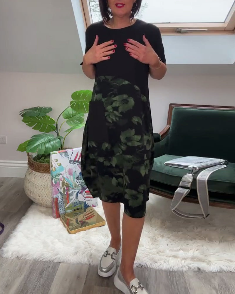 Robe Patchwork Florale à Col Rond