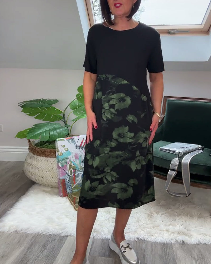 Robe Patchwork Florale à Col Rond