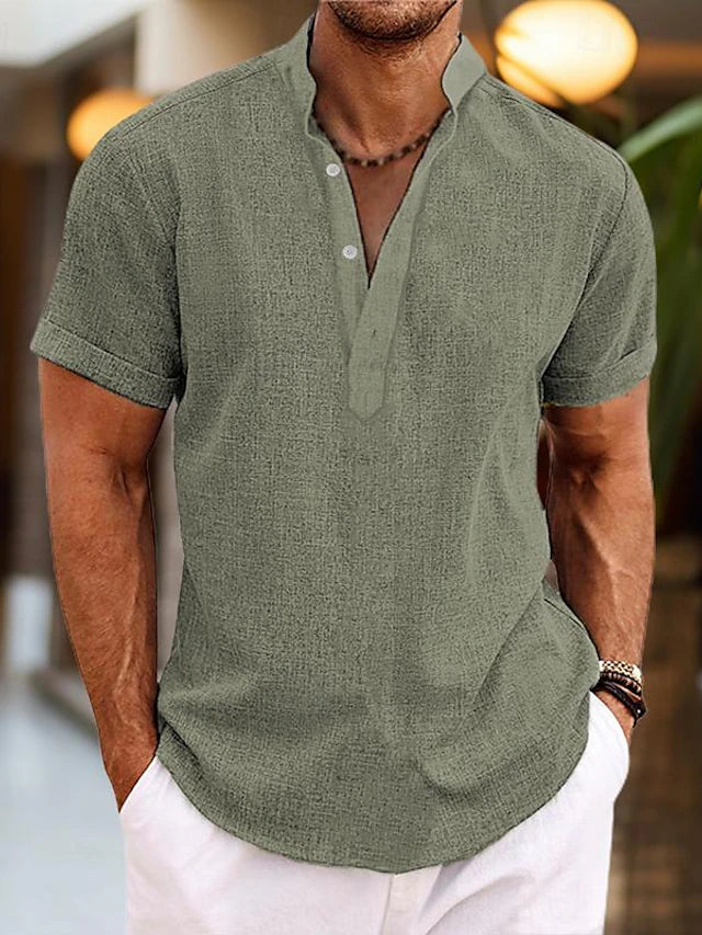 Chemise en Lin Silas pour Homme – Chemise à Col Henley Courte et Respirante pour l'Été