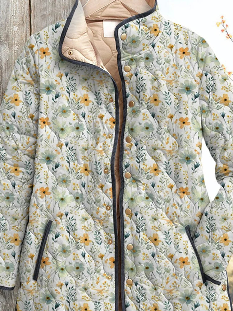 Beau motif floral sur une veste matelassée décontractée pour femmes