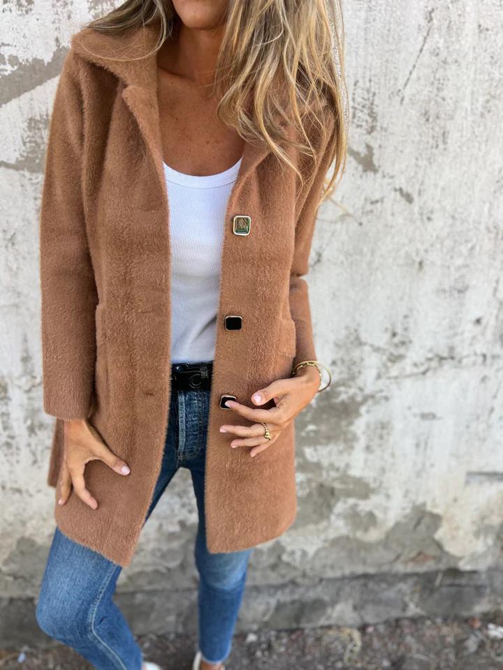 MARCE | Manteau décontracté, à bouton unique, en tissu épais avec revers