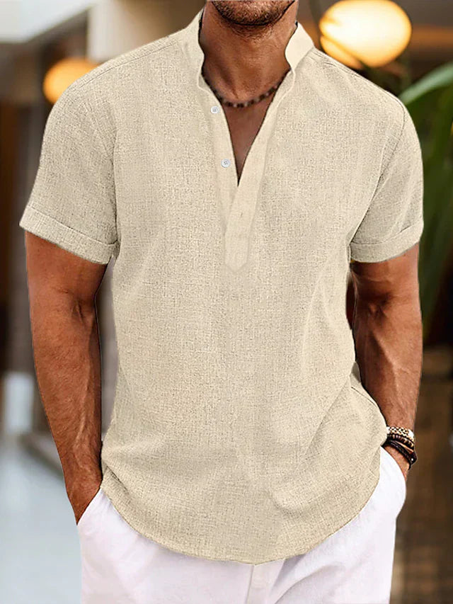 Chemise en Lin Silas pour Homme – Chemise à Col Henley Courte et Respirante pour l'Été