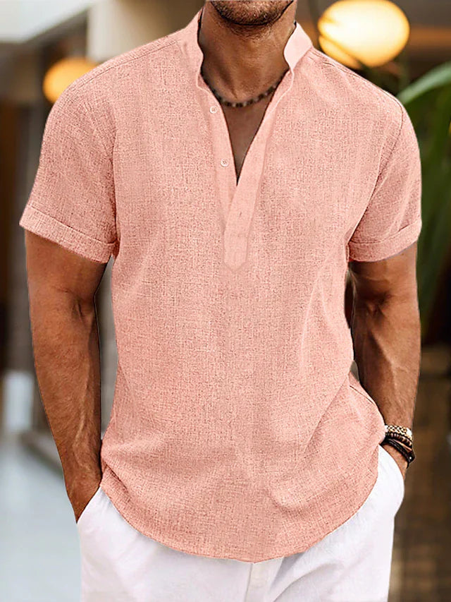 Chemise en Lin Silas pour Homme – Chemise à Col Henley Courte et Respirante pour l'Été