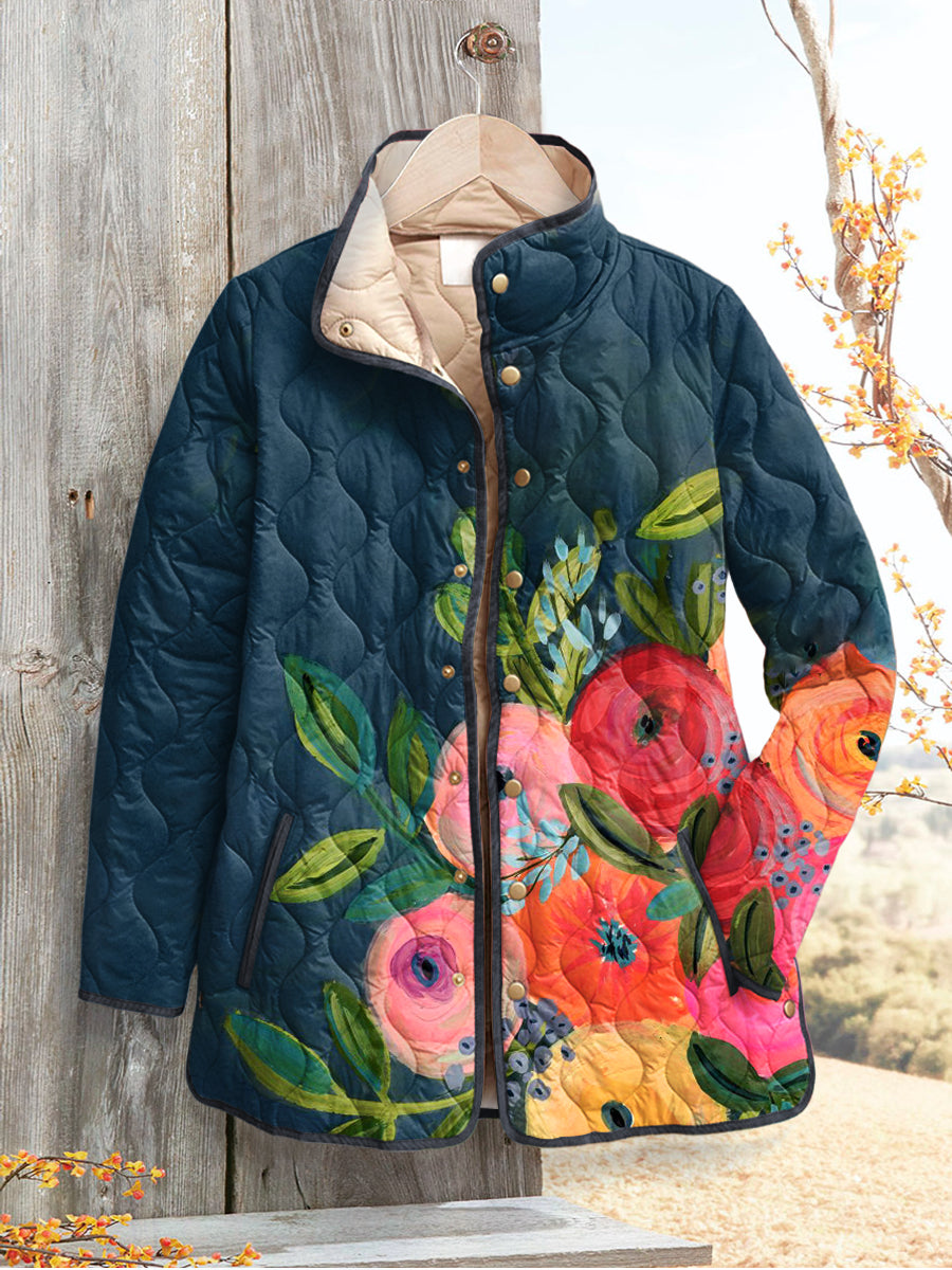 Veste Puffer Imprimée Florale Rétro pour Femmes