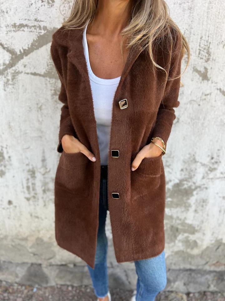 MARCE | Manteau décontracté, à bouton unique, en tissu épais avec revers