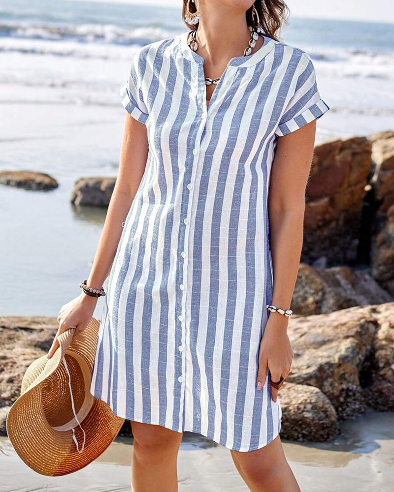 Laluna® Élégante Robe Chemise Rayée