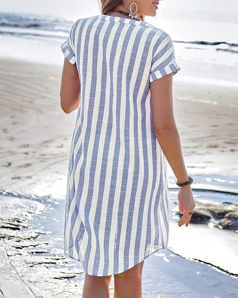 Laluna® Élégante Robe Chemise Rayée