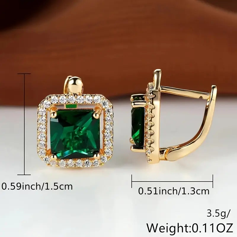 Boucles d'oreilles avec zircons carrés vert doré | Or