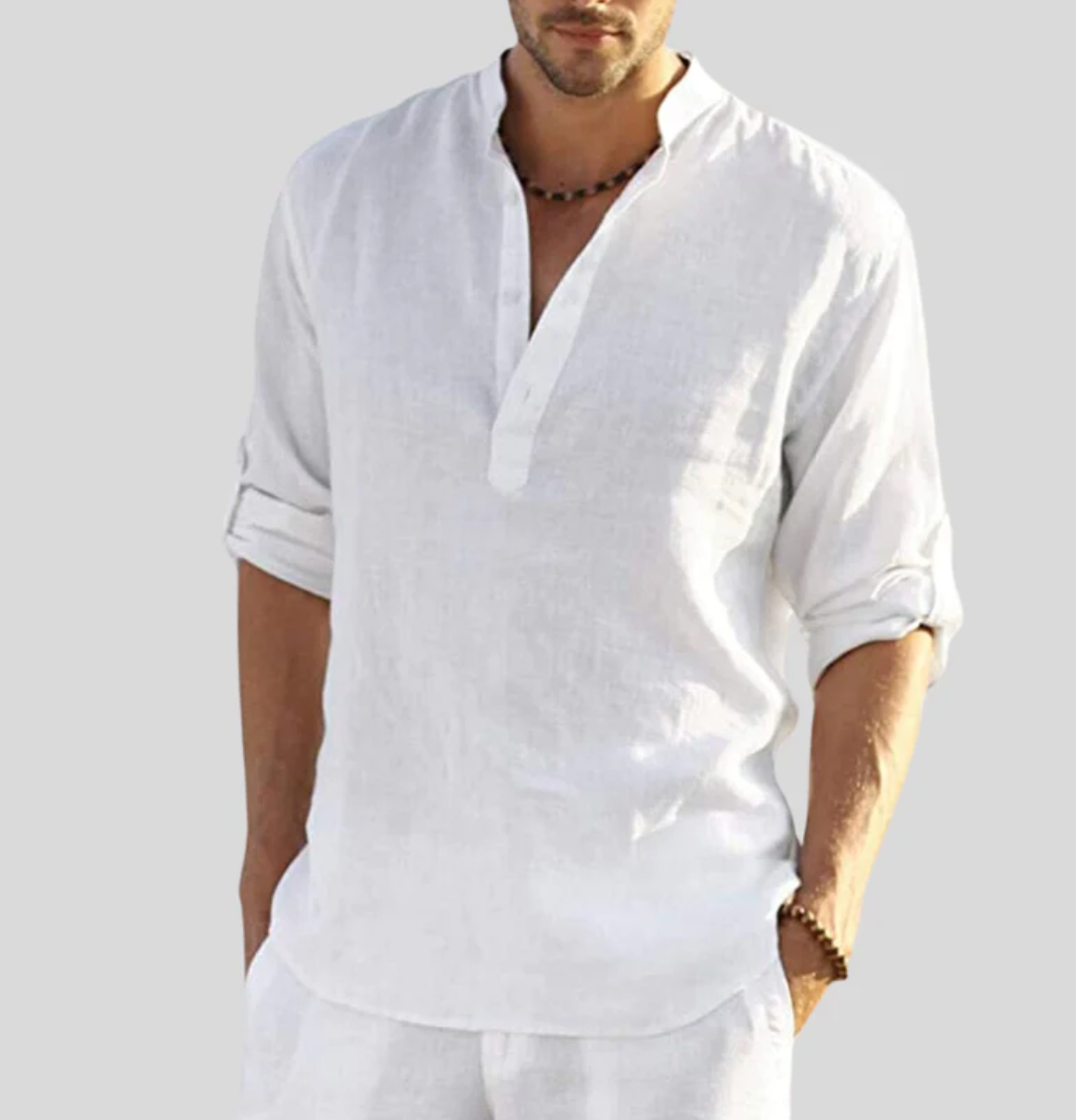 Chemise en Lin pour Homme Ansel – Chemise d'Été Respirante, Col à Boutons Courts et Manches Repliables