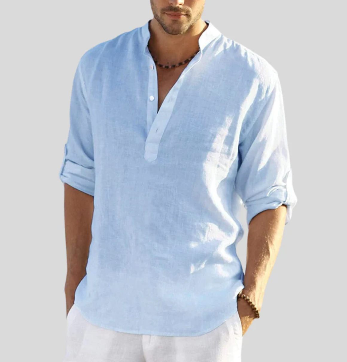 Chemise en Lin pour Homme Ansel – Chemise d'Été Respirante, Col à Boutons Courts et Manches Repliables