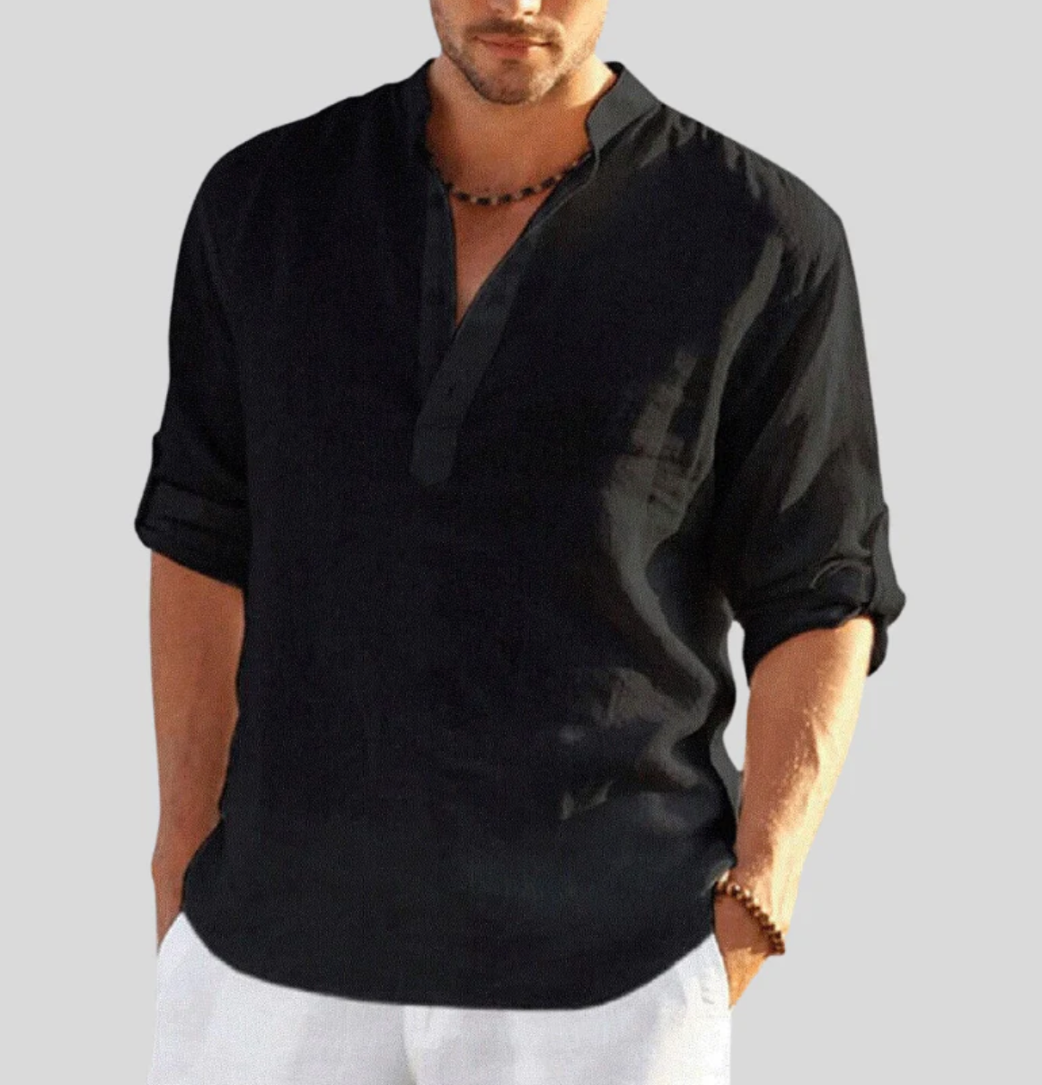 Chemise en Lin pour Homme Ansel – Chemise d'Été Respirante, Col à Boutons Courts et Manches Repliables