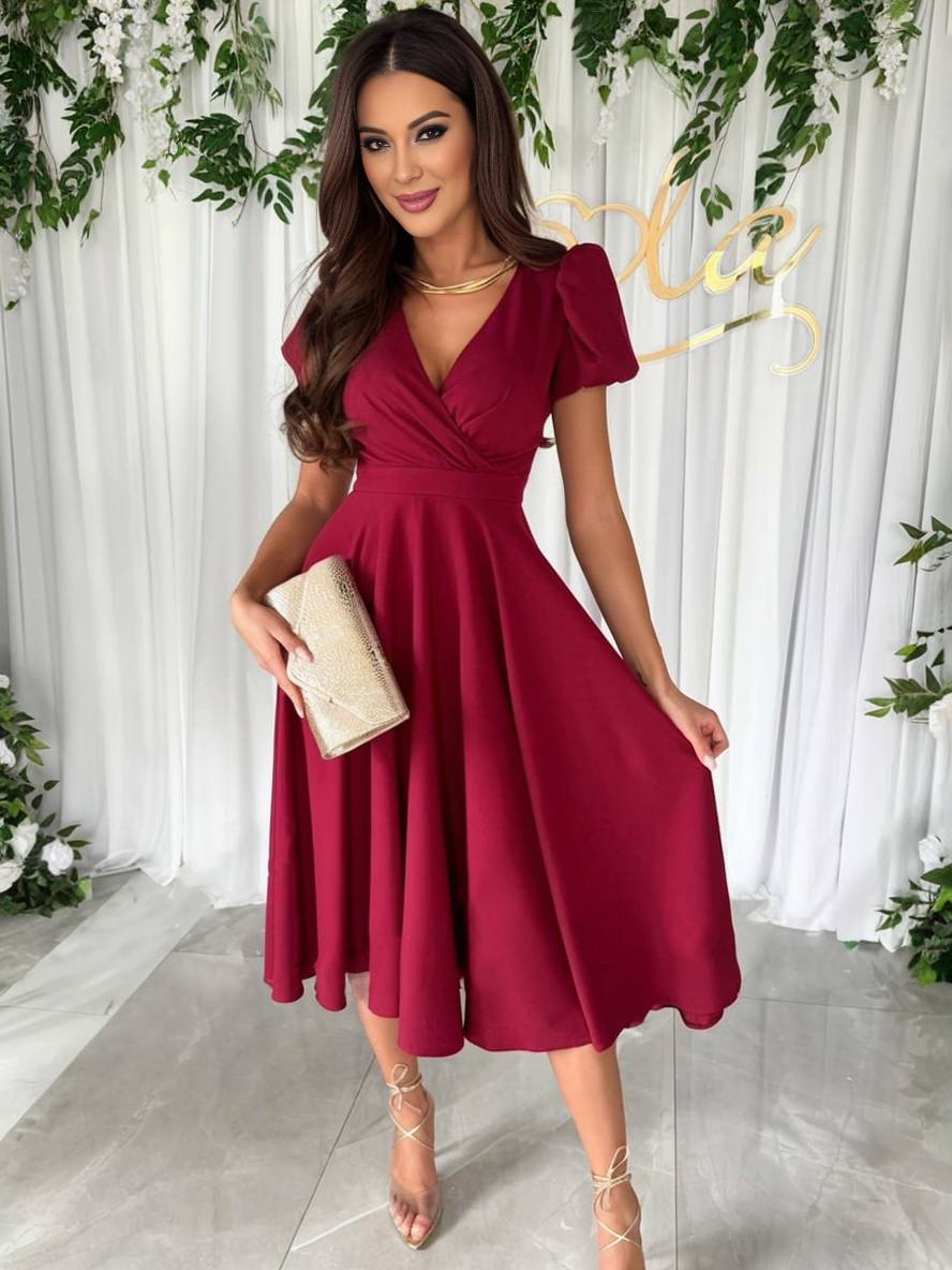 Robe Femme Julie – Décolleté en V, Manches Courtes à Volants et Coupe Légère Élégante pour Demoiselle d'Honneur