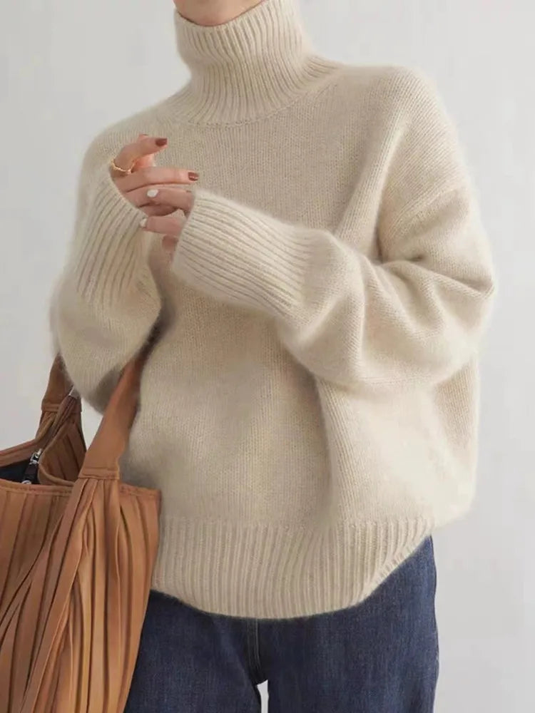Sydney Pull Femme Col Roulé Oversize en Cachemire – Doux, Chaud & Élégant