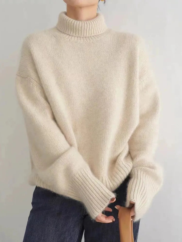 Sydney Pull Femme Col Roulé Oversize en Cachemire – Doux, Chaud & Élégant