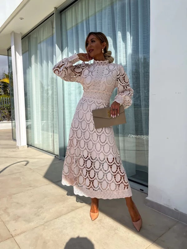 Robe Celeste pour Femme – Robe en Dentelle à Manches Longues, Pour des Soirées Élégantes